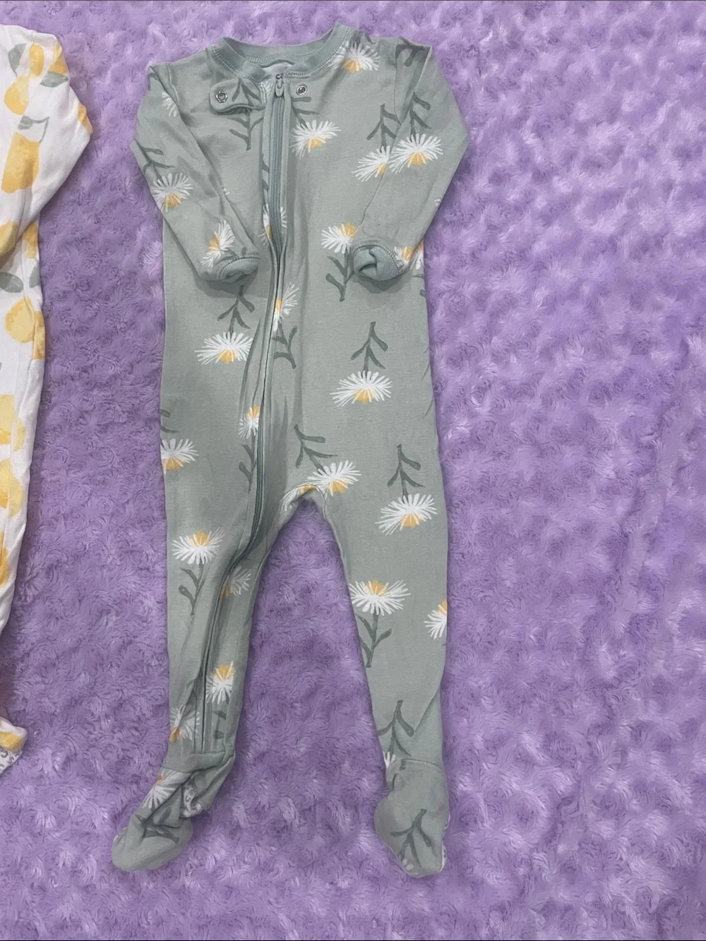 Carter's Yellow Lemon & Sage Green Daisy Footed One-Pieces (2)